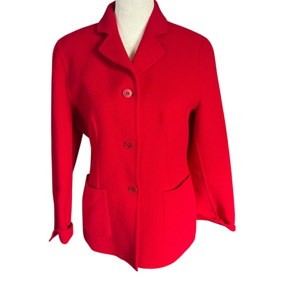 Talbots Petites red long sleeve collared button down wool blazer jacket PS